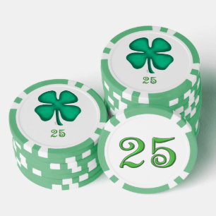 Lucky 4 Leaf Irish Clover grn 25 stripe poker chip