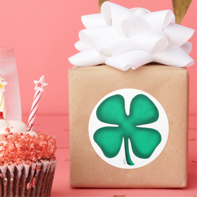 Lucky 4 Leaf Irish Clover large round stickers (Party)