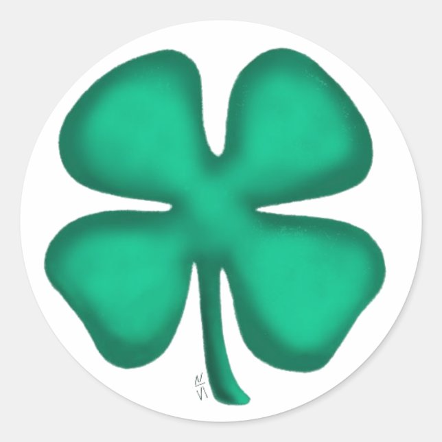 Lucky 4 Leaf Irish Clover large round stickers (Front)