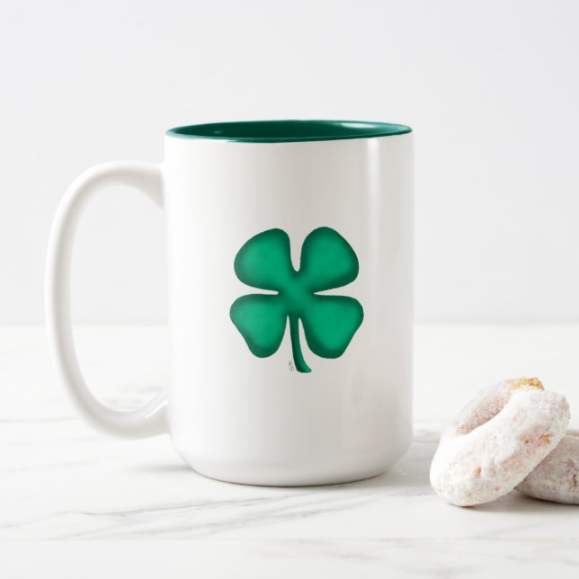 Lucky 4 Leaf Irish Clover large two tone mug (With Donut)