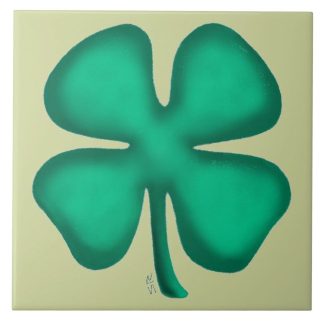 Lucky 4 Leaf Irish Clover light green large tile (Front)