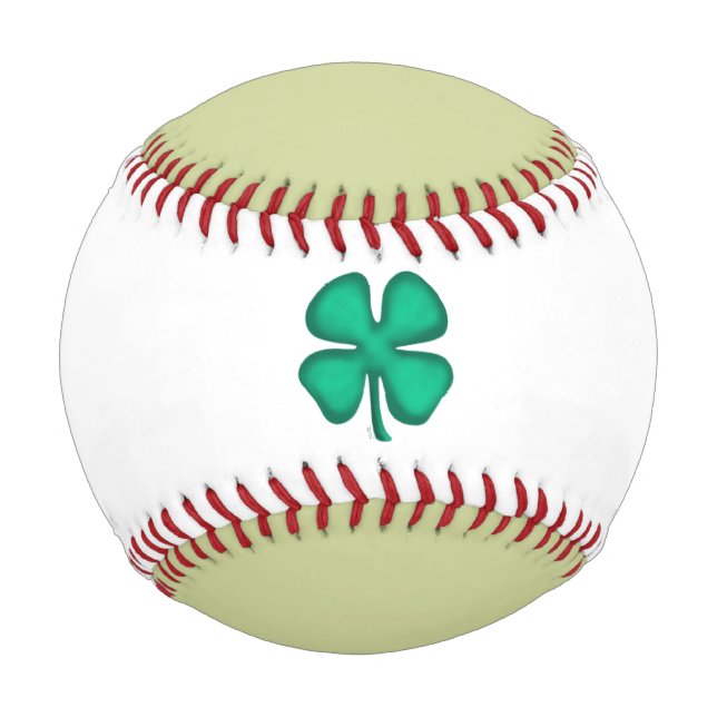 Lucky 4 Leaf Irish Clover lt green white baseball (Front)
