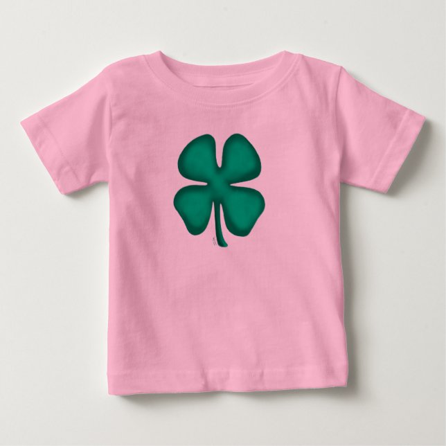 Lucky 4 Leaf Irish Clover pink baby shirt (Front)