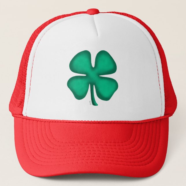 Lucky 4 Leaf Irish Clover red foam trucker hat (Front)