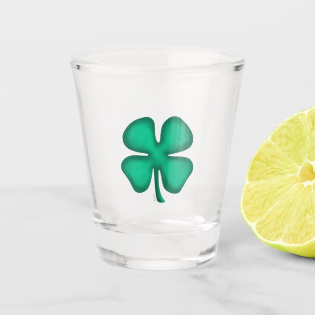 Lucky 4 Leaf Irish Clover shot glass (Front)