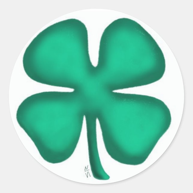 Lucky 4 Leaf Irish Clover small round stickers (Front)