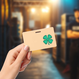 Lucky 4 Leaf Irish Clover tan badge horizontal ID Badge