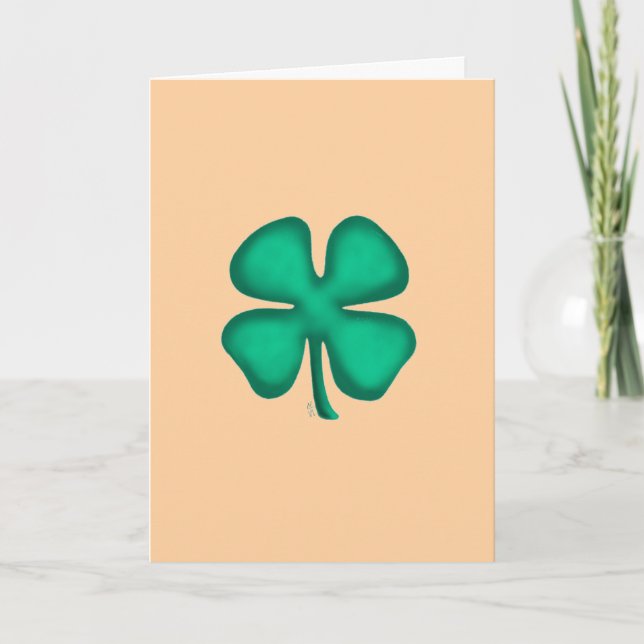 Lucky 4 Leaf Irish Clover tan greeting card (Front)