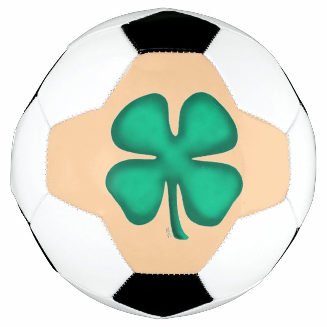Lucky 4 Leaf Irish Clover tan soccer ball (Front)