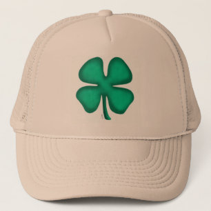 Lucky 4 Leaf Irish Clover tan trucker hat