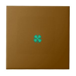 Lucky 4 Leaf Irish Clover tiny brown small tile