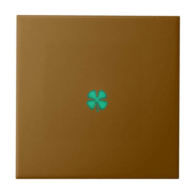 Lucky 4 Leaf Irish Clover tiny brown small tile (Front)