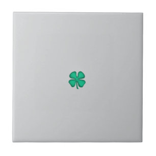 Lucky 4 Leaf Irish Clover tiny gray small tile