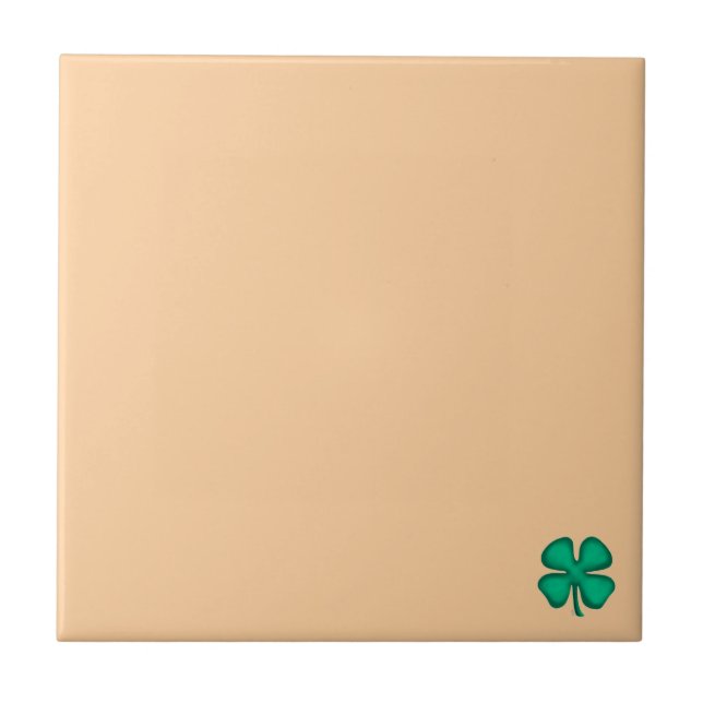 Lucky 4 Leaf Irish Clover tiny tan small tile (Front)