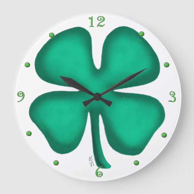 Lucky 4 Leaf Irish Clover wall clock w numbers (Front)
