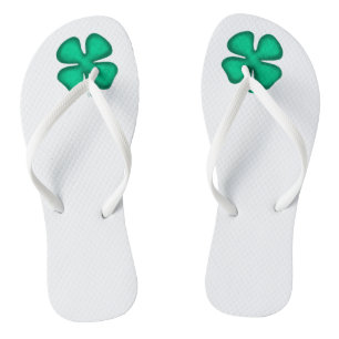 Lucky 4 Leaf Irish Clover white flip flops