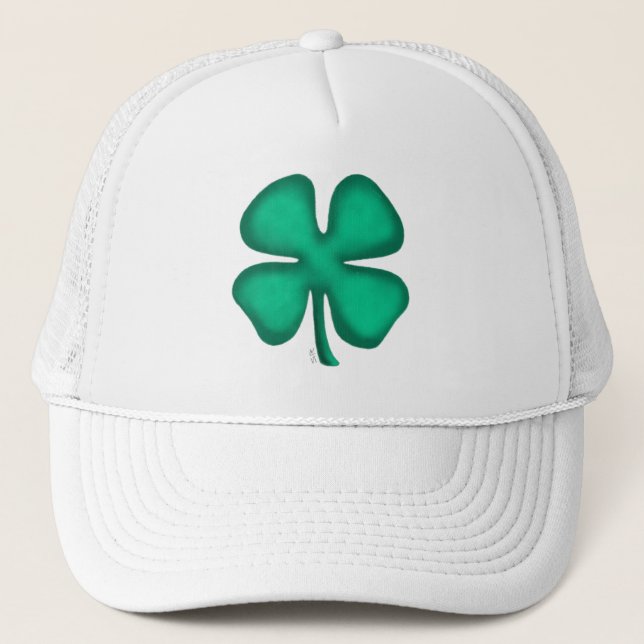 Lucky 4 Leaf Irish Clover white foam trucker hat (Front)
