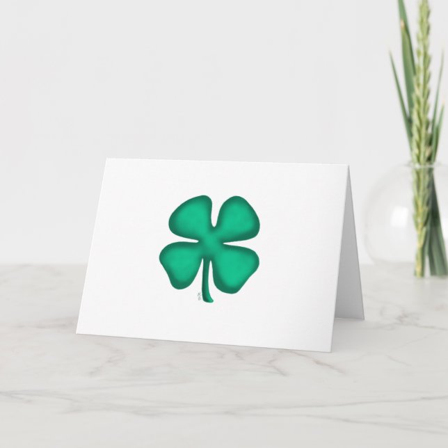 Lucky 4 Leaf Irish Clover white greeting card (Front)