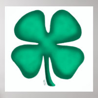 Lucky 4 Leaf Irish Clover white matte poster