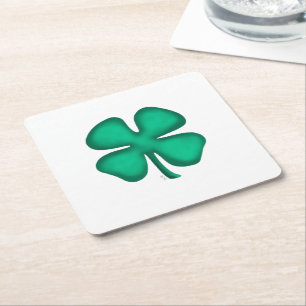 Lucky 4 Leaf Irish Clover white paper coasters