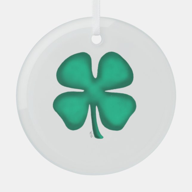 Lucky 4 Leaf Irish Clover white rnd glass ornament (Front)