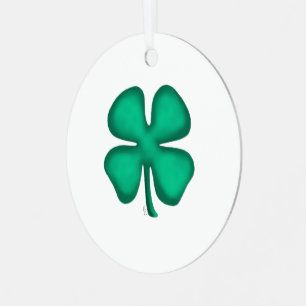 Lucky 4 Leaf Irish Clover white rnd metal ornament