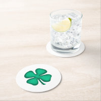 Lucky 4 Leaf Irish Clover white round coasters