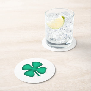 Lucky 4 Leaf Irish Clover white round coasters