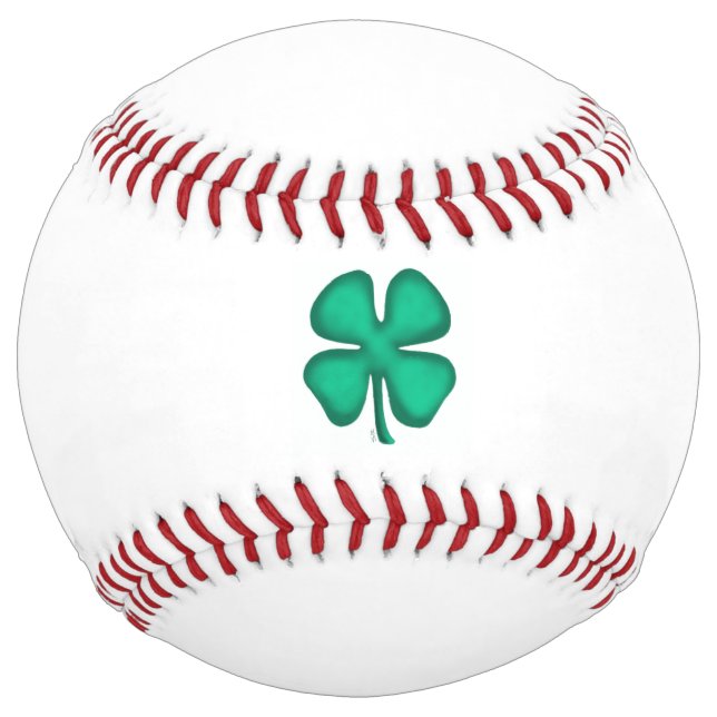 Lucky 4 Leaf Irish Clover white softball (Front)