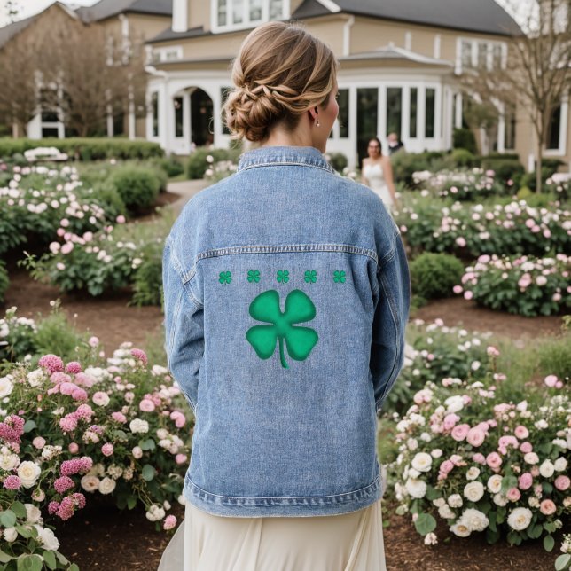 Lucky 4 Leaf Irish Clover women denim jacket (Wedding Back)