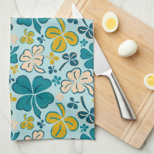 Lucky 4 Leaves Shamrocks Clover St. Patrick`s Day Tea Towel