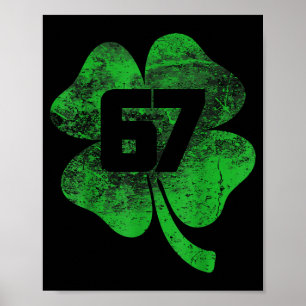 Lucky 67 Clover Green Shamrock St Patrick Vintage Poster