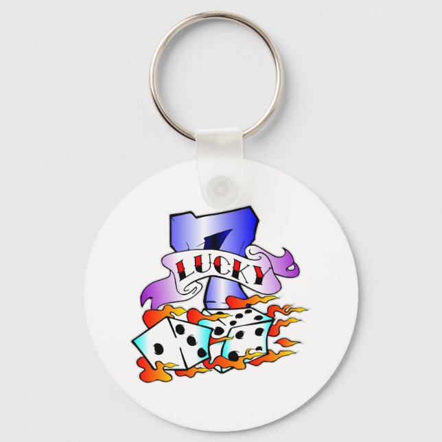 Lucky 7 & Dice Tattoo Key Ring (Front)