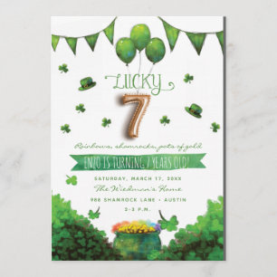 Lucky 7 Patrick's Day Birthday Party Invitations