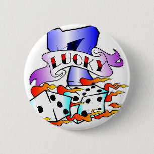Lucky 7 w/ Dice 6 Cm Round Badge