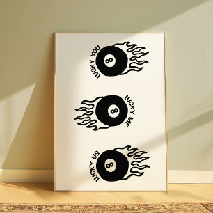 Lucky 8 Ball   Retro Pool Billiards Wall Poster