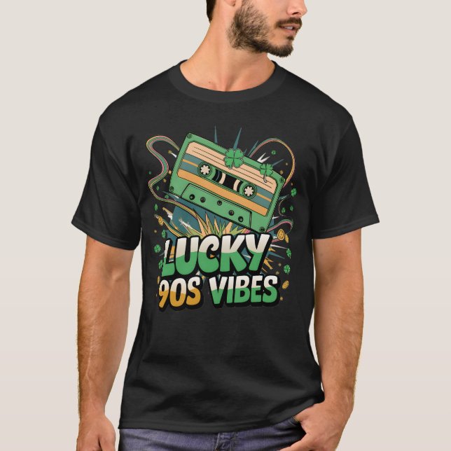 Lucky 90s Vibes Saint Patrick's Day 2025 Retro T-Shirt (Front)