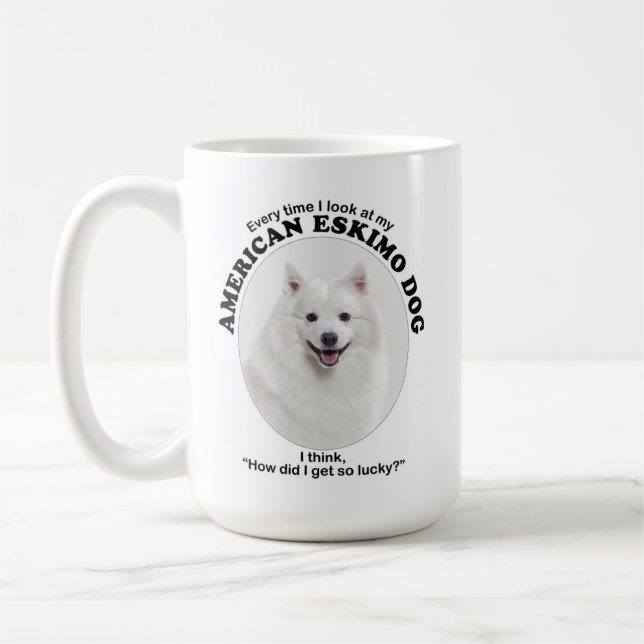 Lucky American Eskimo Dog Coffee Mug (Left)