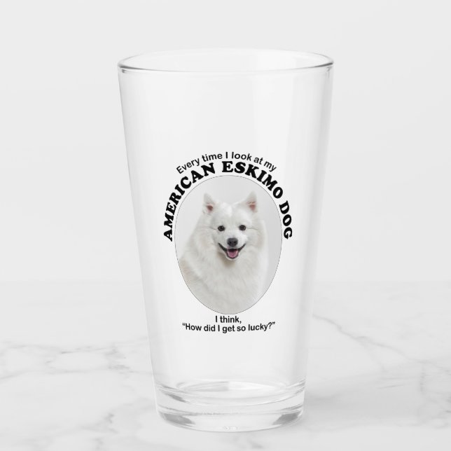Lucky American Eskimo Dog Glass (Front)