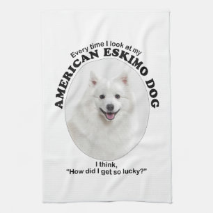Lucky American Eskimo Dog Tea Towel