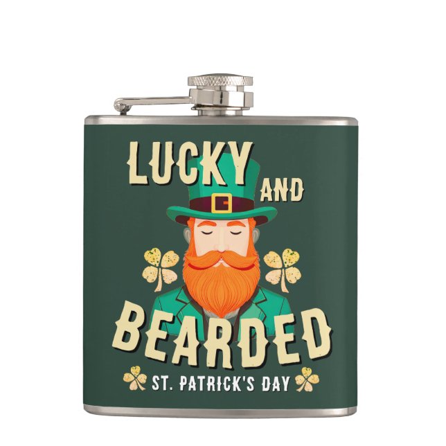 Lucky and Bearded St. Patrick’s Day Leprechaun Hip Flask (Front)