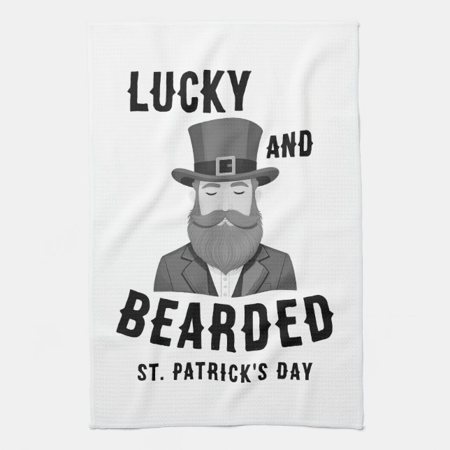 Lucky and Bearded St. Patrick’s Day Leprechaun Tea Towel (Vertical)