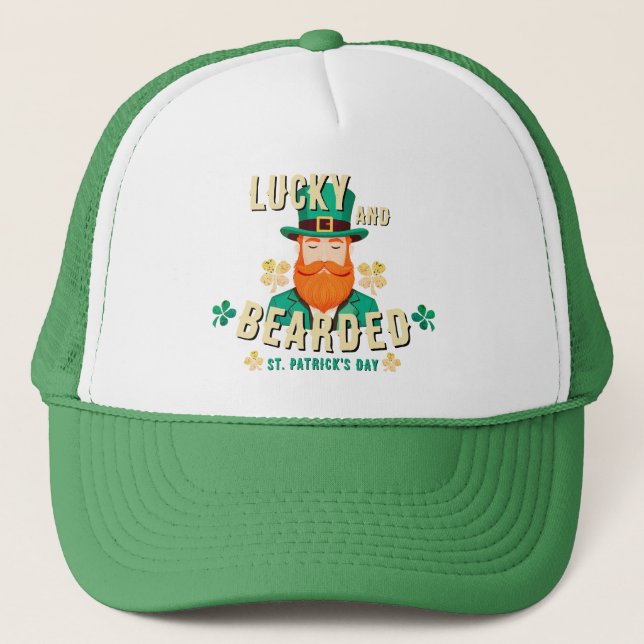 Lucky and Bearded St. Patrick’s Day Leprechaun Trucker Hat (Front)