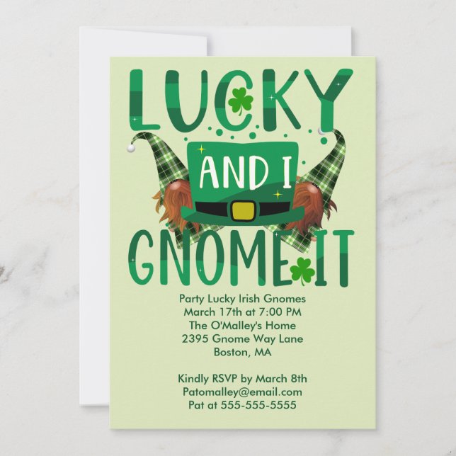 Lucky and I Gnome It St Patricks Day Party Invite (Front)