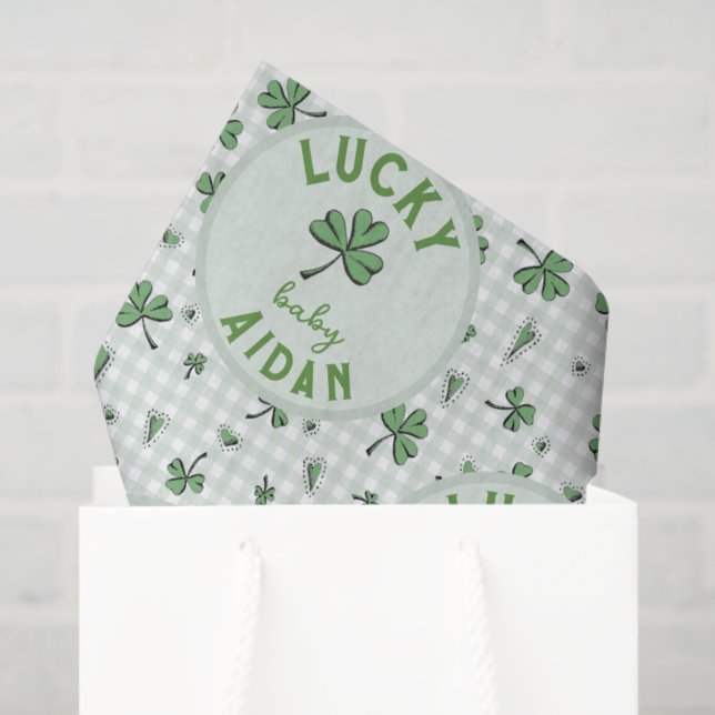 Lucky Baby Green and White Gingham St Patricks Day Tissue Paper (Gift Bag)