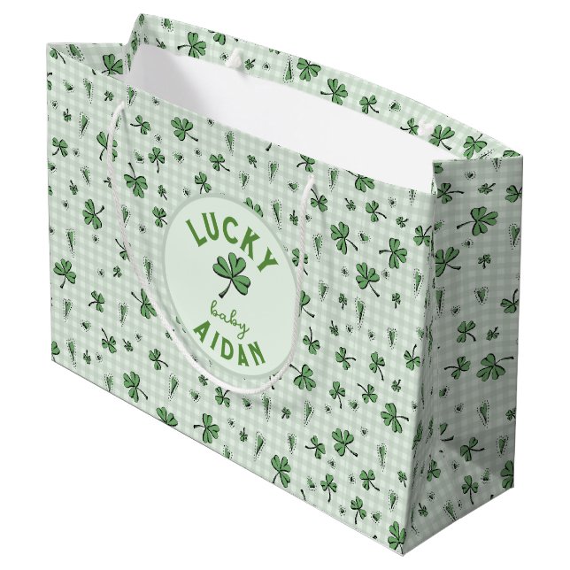 Lucky Baby Green Gender Neutral St Paddys  Large Gift Bag (Back Angled)