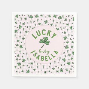 Lucky Baby Pink and Green Clovers St Patrick's Day Napkin