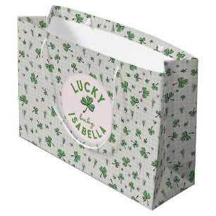 Lucky Baby Pink and Green St Paddys Large Gift Bag