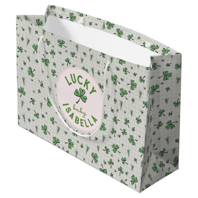 Lucky Baby Pink and Green St Paddys  Large Gift Bag (Back Angled)