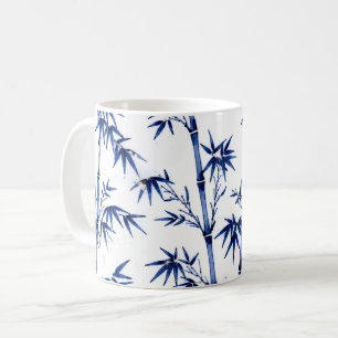 Lucky Bamboo Imari Style Blue White Coffee Mug